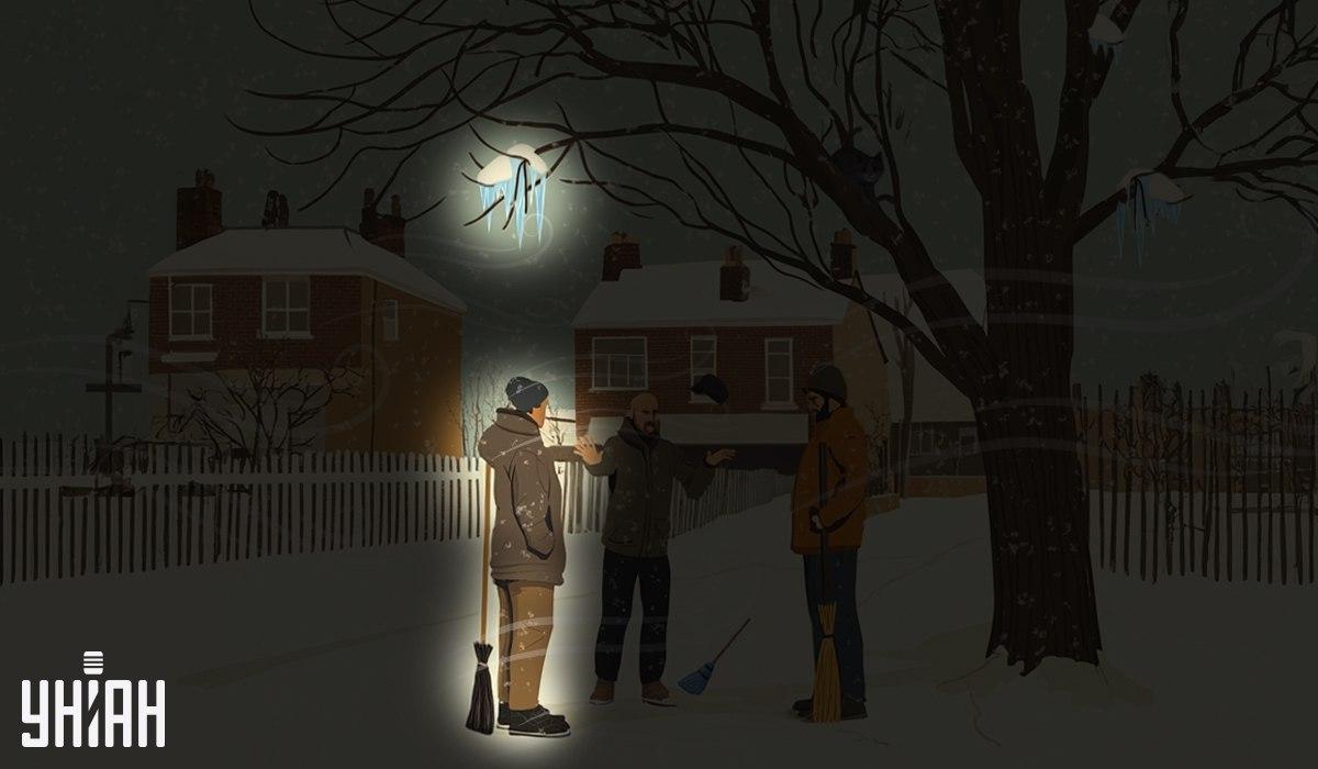 Az egyik portás állt a fán kialakult jégcsapok alatt / Moje kollázs